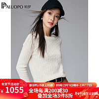 帕罗（PALUOPO）【2024初春】女士纯羊绒衫圆领绞花针织100%山羊绒毛衣内搭 新古董白 2XL/115