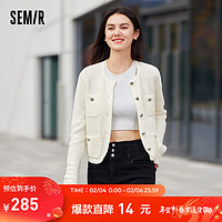 Semir 森马 针织开衫女短款圆领气质春2024小香风肌理上衣 白色调00311 165/88A/L