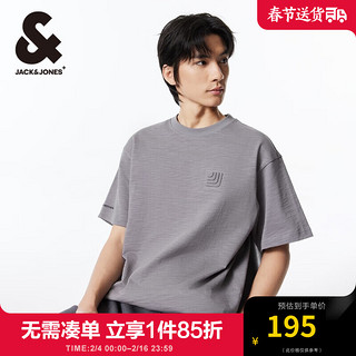 杰克·琼斯（JACK&JONES）男装春夏通勤日常简约纯棉字母印花宽松短袖T恤男224101070 E40 知更鸟灰 175/96A/M