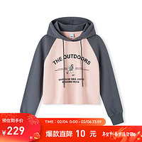 Semir 森马 卫衣女短款印花2024春宽松连帽内搭 红灰色调00362 160/84A/M