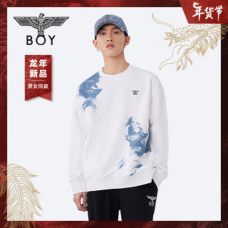 BOY LONDON 潮牌24新春款水墨风腾龙百搭圆领卫衣 N03001 白色 S