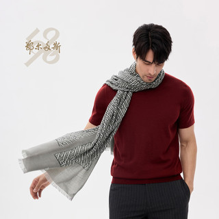 鄂尔多斯198024早春纯羊绒经典logo图案男印花披肩 灰驼 180cmX70cm