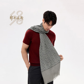 鄂尔多斯198024早春纯羊绒经典logo图案男印花披肩 灰驼 180cmX70cm
