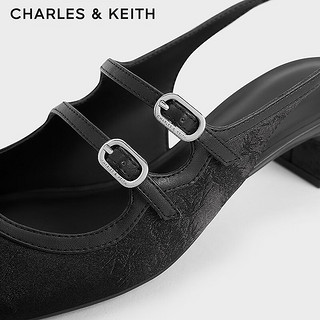 CHARLES&KEITH24春季龙年双绊带粗跟玛丽珍鞋凉鞋CK1-60920370 BLACK TEXTURED黑色纹理 34