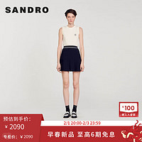 SANDRO2024早春女装经典蓝色高腰百褶半身裙短裙SFPJU01101 D234/深蓝色 38