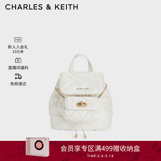 CHARLES & KEITH 24春季菱格大容量双肩包女士CK2-60151400 Cream奶白色 S