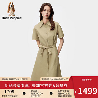 Hush Puppies暇步士女装2024春工装风纯棉衬衫连衣裙简约百搭 520沙陀 M