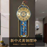 汉时（Hense）新中式黄铜挂钟客厅创意鹿头摆钟轻奢大气挂墙时钟石英钟表HP2055 大号