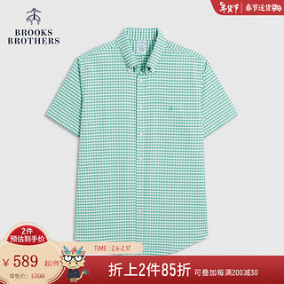 布克兄弟（BrooksBrothers）男士美式牛津纺短袖免烫休闲衬衫 3003-绿色 S