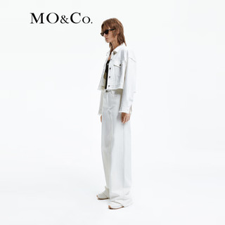 MO&Co.2024春须边流苏白色短款微廓形牛仔夹克外套MBD1JKTT05 牛仔白色 S/160