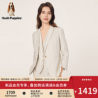 Hush Puppies暇步士女装2024春季新款复古老钱风条纹修身西装外套 560燕麦色 XL