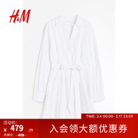 H&M女装2024春季新品CleanFit简约质感通勤衬衫连衣裙1222962 白色 1