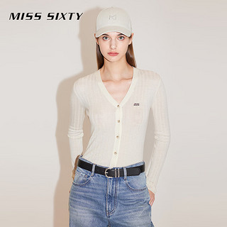 MISS SIXTY2024春季新款毛织外套女刺绣修身显瘦基础性感V领上衣 米白 XS