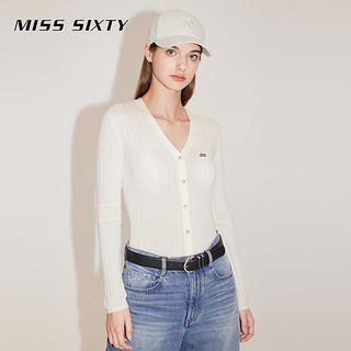 MISS SIXTY2024春季新款毛织外套女刺绣修身显瘦基础性感V领上衣 米白 XS