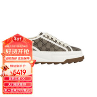 古驰（GUCCI）女米棕色白色帆布织物饰面运动鞋5.3cm 米棕色 意码