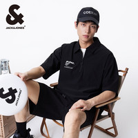 杰克·琼斯(JACK&JONES)春夏新款衬衣潮情侣款户外翻领拉链舒适弹力上衣宽松短袖衬衫男装 E41黑色 常规 E41黑色 185/104A/XL
