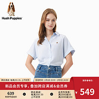 Hush Puppies暇步士女装2024夏多色简约百搭天丝麻透气宽松蝙蝠袖短袖衬衫 116淡蓝 M