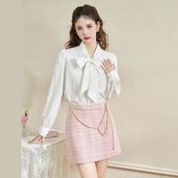 法式白衬衫女早春秋休闲简约通勤长袖休闲衬衣女系带衬衫女上衣