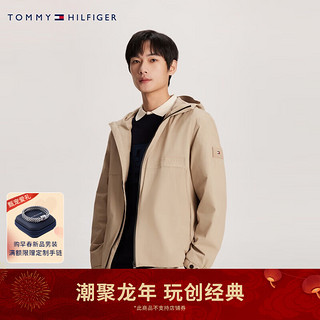 TOMMY HILFIGER 24春季男装休闲通勤合身版连帽运动夹克外套MW0MW34456 卡其色AEG M