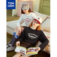 唐狮 TONLION长袖T恤女2024春针织前胸发泡多排文字潮 黑色 S