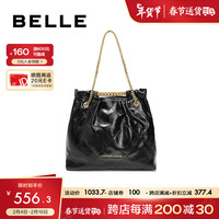 百丽包包女2024夏新商场同款牛皮褶皱油蜡垃圾袋托特包X6913BX4预售 黑色 F