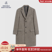 布克兄弟(BrooksBrothers)男士时尚千鸟格纹三粒扣前襟中长款毛呢大衣 B245-棕色 S