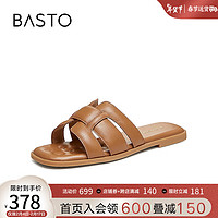 BASTO 百思图 2024夏季新款商场同款户外休闲一字拖平跟女拖鞋TY409BT4 棕色 34