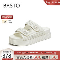 BASTO 百思图 2024夏季时髦法式复古小香风运动厚底女拖鞋UCS08BT4 米白 34
