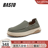 BASTO 百思图 2024夏季新款商场同款简约休闲布鞋厚底男休闲鞋EPK04BM4 绿色 42