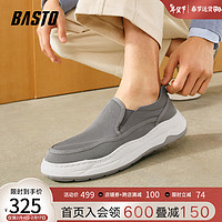 BASTO 百思图 2024夏季时尚简约休闲通勤布鞋厚底男休闲鞋23801BM4 灰色 42