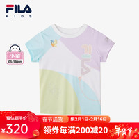 FILA斐乐儿童童装休闲上衣2024春小童女童凉爽透气短袖T恤潮 满印一-ZA 105cm