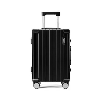 美旅高颜值复古拉杆箱直角箱行李箱 大容量拉杆箱铝框磨砂条纹TI1 黑色 28英寸