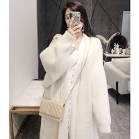 COZOK水貂绒毛衣外套开衫女长款秋冬加厚宽松慵懒风针织衫大衣上衣 白色 M(100-125斤