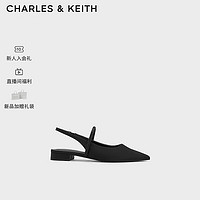 CHARLES & KEITH CHARLES&KEITH24春法式亮钻一字带平底尖头凉鞋CK1-70900487 BLACK TEXTURED黑色纹理 36