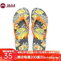 快乐玛丽J&M 女鞋春夏 设计师日式涂鸦夹趾沙滩人字拖女 062W 橘色 35-36