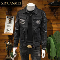 西原美皮衣夹克男士春秋季韩版修身潮流帅气机车服翻领外套 FD-FD-4073S 黑色 2XL (偏小一码,拍大一码)