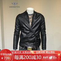 ANDSEEYOU 品牌男士皮衣 春季机车皮夹克潮流休闲外套时尚精品国潮衣服 黑色 2XL
