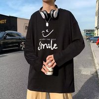 锡元加绒加厚卫衣男长袖t恤男韩版宽松体恤圆领上衣服潮牌男装打底衫 黑色 L【85-100斤】