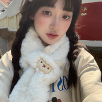 日系ins小羊毛绒绒交叉短款小围脖女冬季保暖百搭围巾潮
