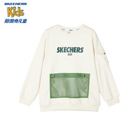 Skechers斯凯奇男童针织套头卫衣秋冬季网眼户外运动上衣P124B005 豆腐白/0211 120cm