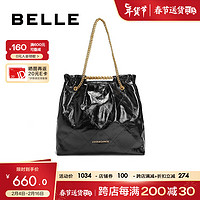 BeLLE 百丽 包包女2024夏季牛皮褶皱油蜡大号垃圾袋托特包X6912BX4 黑色 F