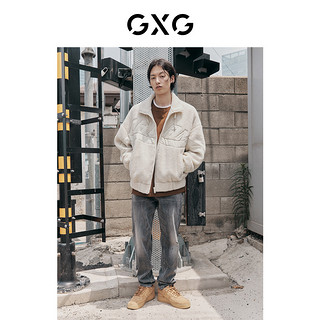 GXG奥莱22年男装双色仿羊羔毛立领夹克外套贴布年轻时尚 秋季