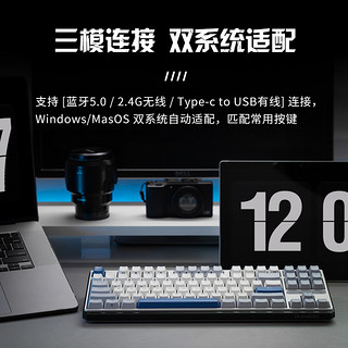 DURGOD 杜伽K620W/k610W三模机械键盘无线蓝牙热插拔平板MAC双系统游戏办公键盘 无光-回声（雾蓝104键） 无光 樱桃MX2A茶轴