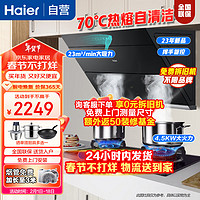 海尔（Haier）侧吸式抽油烟机热熔自清洁23立方家用挥手智控吸油烟机EC961+4.5KW宽频火灶具烟灶套装