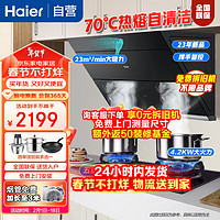 海尔（Haier）侧吸式抽油烟机热熔自清洁 23立方大吸力家用挥手智控吸油烟机EC961+4.2KW天然气烟灶套装