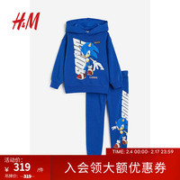 H&M童装男童套装2件式2024春季印花连帽衫束脚慢跑裤1152196 亮蓝色/刺猬索尼克 135/68