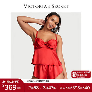 维多利亚的秘密 性感光滑蝴蝶结装饰吊带背心睡衣套装女本命年红色 86Q4红色 11229923 M