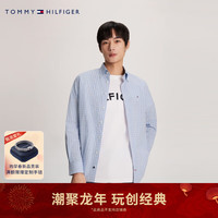 TOMMY HILFIGER 24春季男装府绸简约绣标格纹合身版商务通勤衬衫34627 蓝白格纹0MS 37