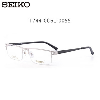 精工(SEIKO)日本中性半框钛合金镜架眼镜框架 T744 C61 万新防蓝光1.67 C61-银色