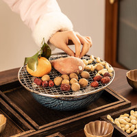 瓷牌茗茶具围炉煮茶套装家用户外烧烤取暖炭炉罐罐茶室内煮茶壶 拉丝蓝影+网+大火痕罐+透明菊瓣